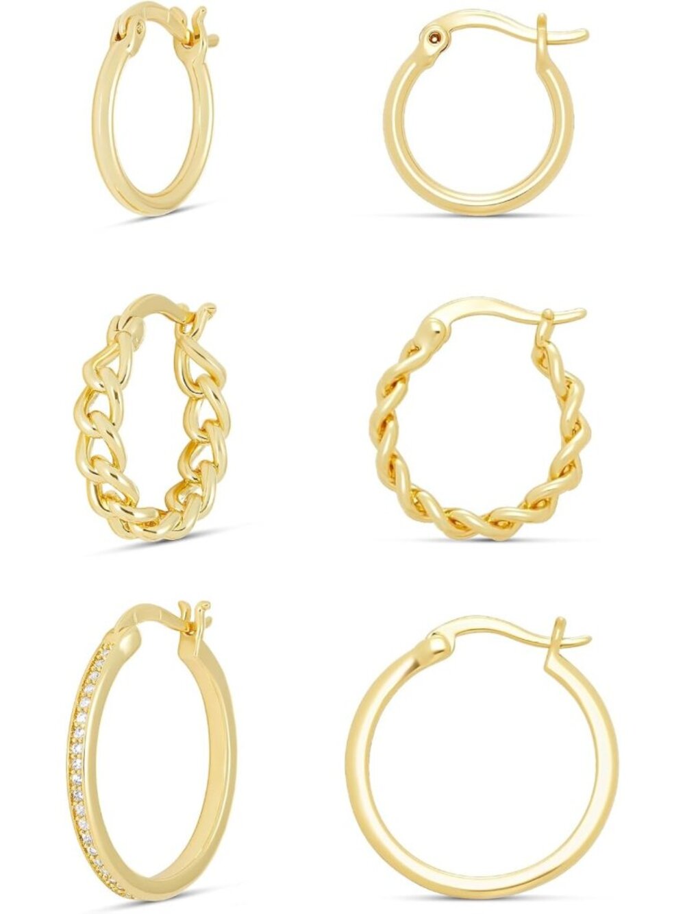 Chic Plated Cubic Zirconia Hoop Earring Set - Braided & Polished Styles